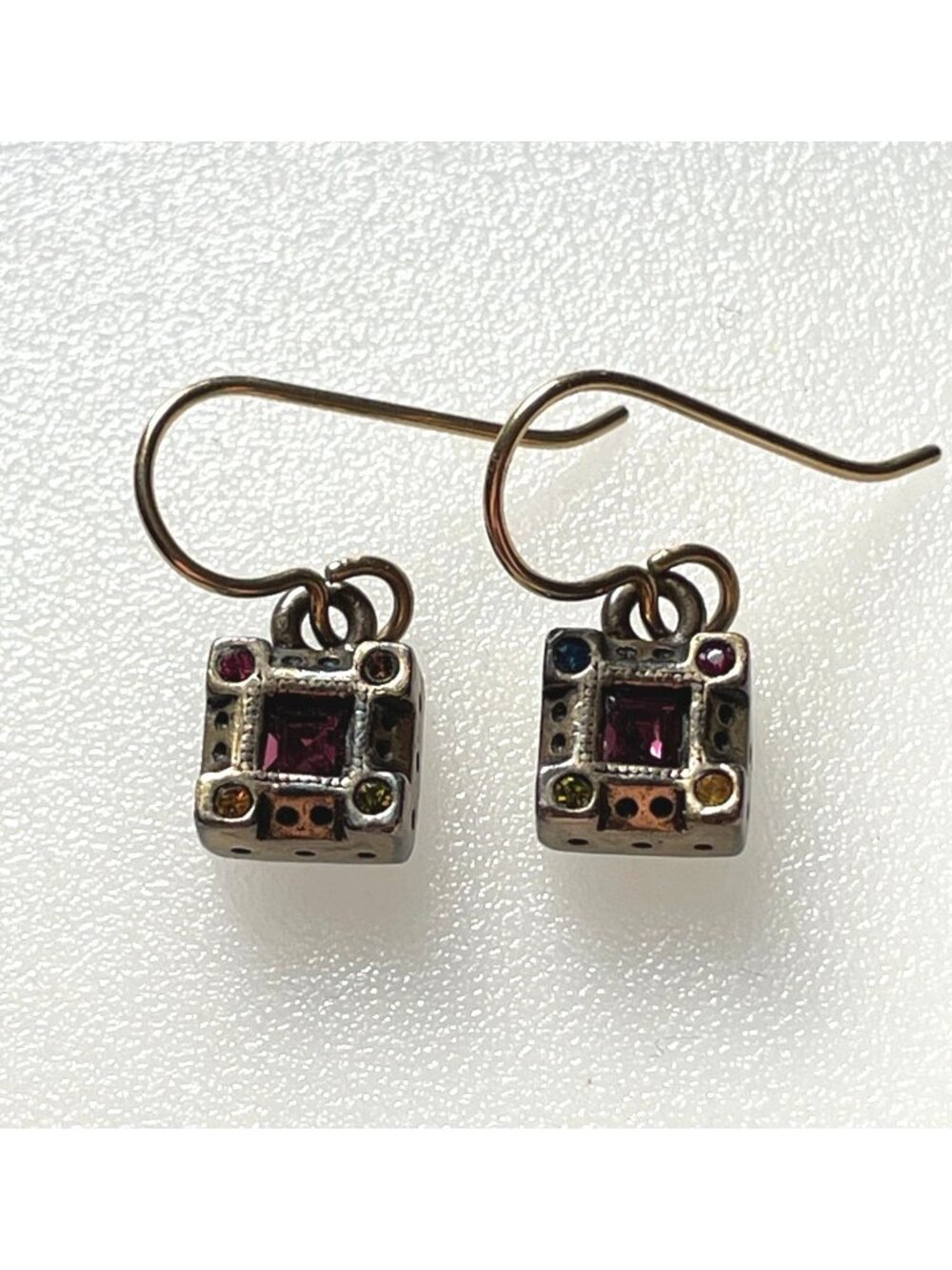 Signed Patricia Locke Vintage Mosaic Crystal Square Drop Earrings AS IS